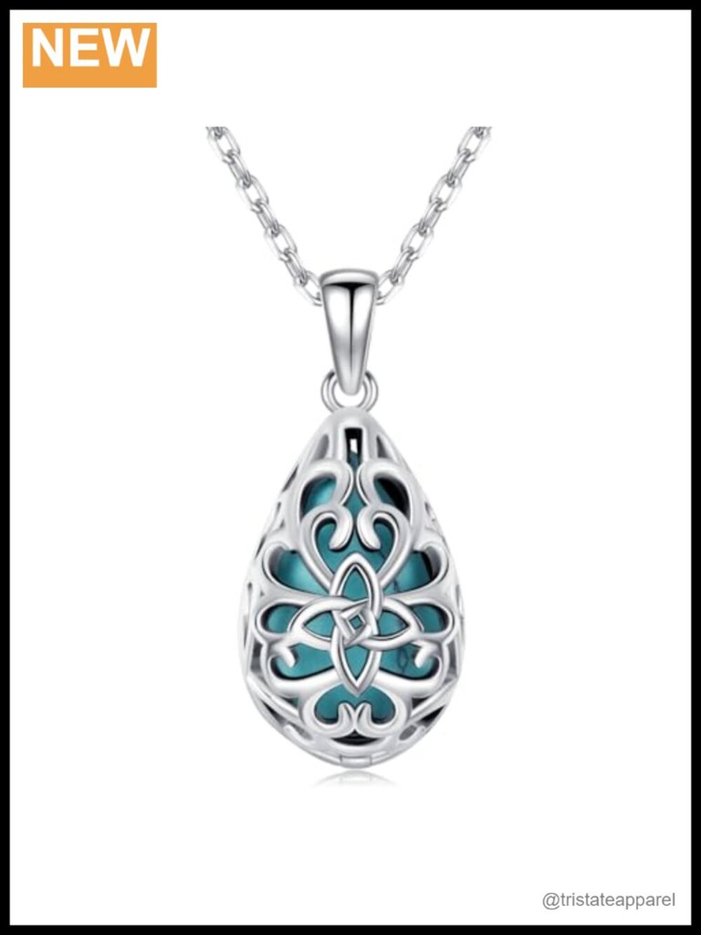 Teardrop Turquoise Necklace 925 Sterling Silver Pendant 18"